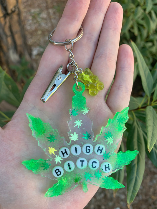 “H*gh B*tch” roach clip keychain