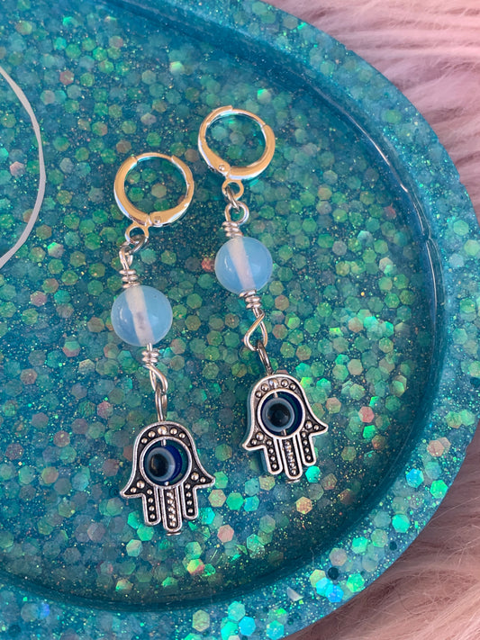 hamsa  opalite crystal earrings