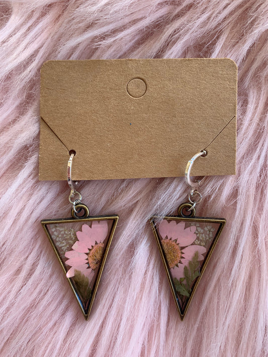 pink flower resin earrings