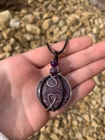 charoite & amethyst crystal necklace