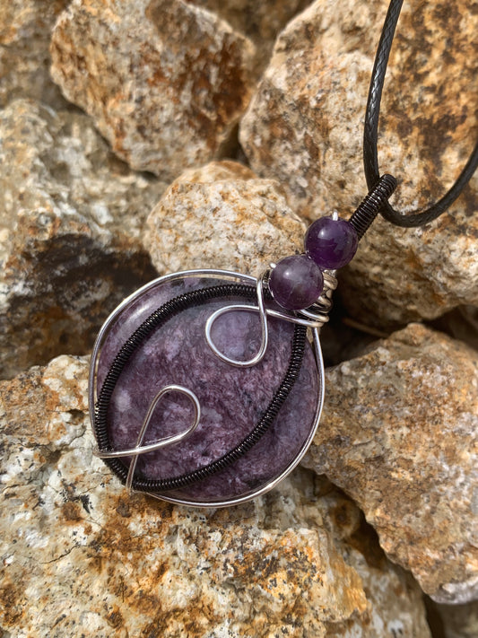 charoite & amethyst crystal necklace